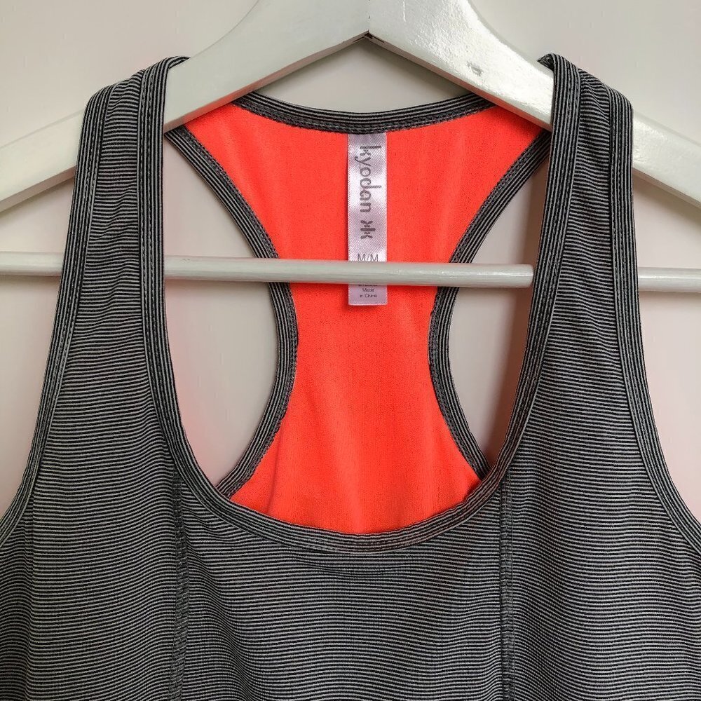 Kyodan Racer Back Striped Tank Top with Built In Bra Black/Wht/Orange Size M - Picture 4 of 12